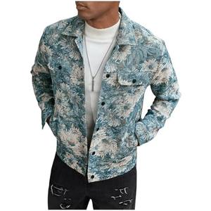 Floerns Men's Floral Jacquard Button Front Going Out Jacket Long Sleeve Shacket Shirts size L