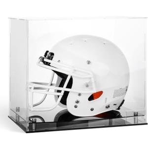 Football Helmet Acrylic Display Case, Full Size UV and Dust Protection, Collectables Baseball Helmet Showcase with Premium Black Base and Risers, and Name Plate, Perfect Gift for Sports Collectors