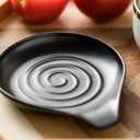 LAUCHUH Spoon Rest for Stove Top, 5 inch Large Cooking Spoon Holder for Kitchen Countertop Ceramic Ladle Holder for Spatula, Tong, Heat-Resistant, Farmhouse Kitchen Decor for Mothers Day, Black