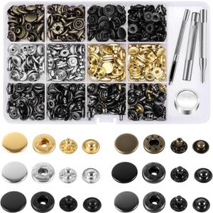 Alritz 120 Set Leather Snap Fasteners Kit, 12.5mm Metal Button Snaps Press Studs with 4 Setter Tools, 6 Colors Leather Snaps for Clothes, Jackets, Jeans Wears, Bracelets, Bags