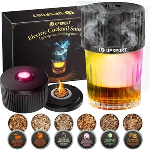 Electric Whiskey Smoker Kit with 4 Light Modes, Rechargeable Cocktail Smoker, 6 Wood Chips, No Butane Required, Christmas/Birthday Gifts for Men, Dad, Husband (FY01)