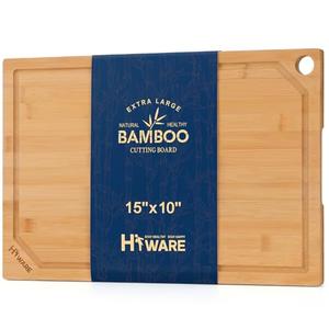 Hiware Bamboo Cutting Board for Kitchen, Heavy Duty Wood Cutting Board with Juice Groove, 100% Organic Bamboo, Pre Oiled, 15" x 10"