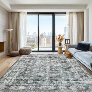 Area Rugs for Living Room 0.24inch Low Pile Faux Wool Bedroom Rug TPR Anti-Slip Backing Carpet Vintage Soft Rugs for Dining Room décor Machine Washable (Black Grey, 9 * 12)