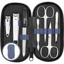 Manicure Set Solingen Made in Germany - 7 Piece Exclusive Finger & Toe Nail Clippers Kit for Women and Men in Vegan Leather Case, Color Jeans (Denim)
