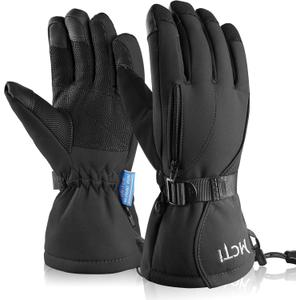MCTi Waterproof Mens Ski Gloves Winter Warm 3M Thinsulate Snowboard Snowmobile Cold Weather Gloves (Large, Black)