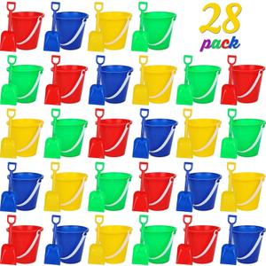 Shindel 28Sets Sand Buckets and Shovels for Kids, Beach Buckets Travel Sand Toys, Beach Essentials, Fun Summer Activities