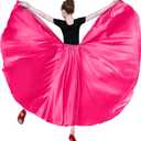 MUNAFIE Women's Long Maxi Dance Skirt - Satin Fairy Skirt for Praise & Cosplay Belly Dance Skirt Rose Red