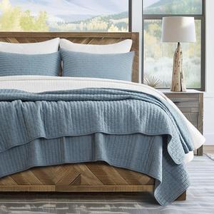 EVERGRACE x Kinsey Walsh Cross Stitch Pre-Washed Cotton Quilt Bedding Set Queen Size, Oversized 1 Pieces Lightweight Bedspread Coverlet for All Season, Dusty Blue, 92"x96"