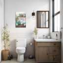 XLMDYYSW Teal Bathroom Wall Art Funny Bathroom Sign Canvas Pictures Farmhouse Flower Poster Prints Rustic Bathroom Painting for Toilet Decor Framed (Teal, 16.00" x 24.00")
