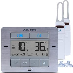 AcuRite Digital Wireless Fridge and Freezer Thermometer with Alarm, Max/Min Temperature for Home and Restaurants (00515M) 4.25" x 3.75" (Premium - Stainless)