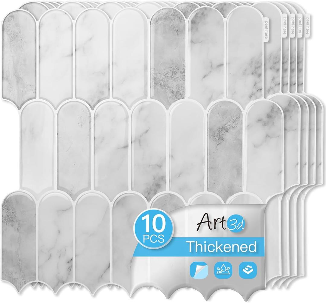 Art3d 12 x 12 Inch Heavy-Duty Peel and Stick Backsplash, Self-adhesive Wall Tiles for Kitchen Bathroom Decor, 10-Pack Gray Marble