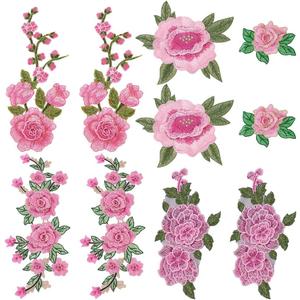 10Pcs Pink Rose Embroidered Patches Floral Sew on Patches Embroidery Flower Appliques Repair Patch for DIY Clothing Shirts Jeans Hats Blouses Pants Skirts
