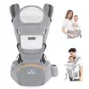 Baby Carrier Newborn to Toddler, Ergonomic M Position 6 in1 Baby Carrier with Hip Seat, Adjustable Detachable Baby Hip Carrier, All Seasons, for Babies 745 lbs (Gray)