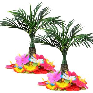 Hotop 52 Pcs Hawaiian Party Flower Centerpieces for Table Include 2 Artificial Palm Tree and 50 Hawaiian Hibiscus Flowers Tropical Faux Flowers Party Decorations Supplies for Hawaii Luau Theme Decor