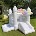 White Wedding Inflatable Bounce House with Blower Jump House with Slide for Kids Party Wedding Family Castle 9ftL9ftW7ftH
