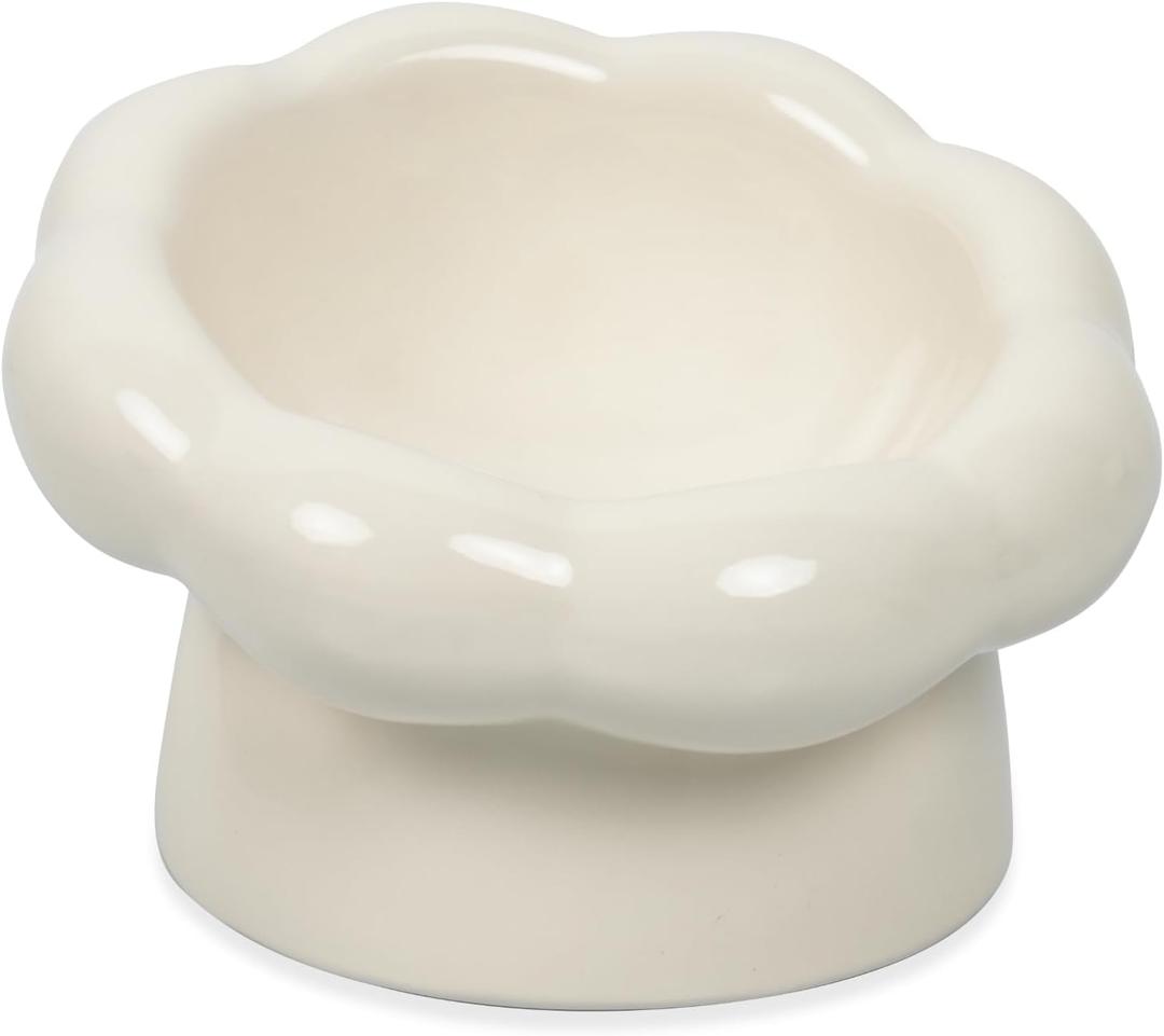 Elevated Ceramic Cat Bowls, 15Tilted Cat Bowl for Indoor Cats, Anti-Vomiting and Whisker Friendly, Dishwasher and Microwave Safe(6.3 in, Cloud White)