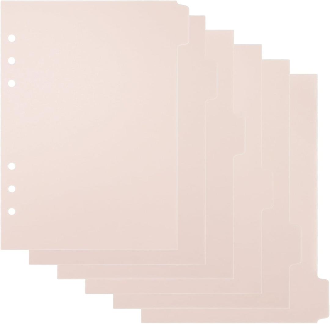 A5 Plastic Binder Dividers 6 Holes Durable Plastic 6 Tab Dividers for 6-Ring Binders, Notebooks, Planners, 5.7x8.3 inch (Pink)