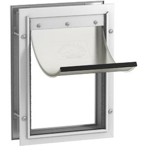 Hakuna Pets Deluxe Aluminum Pet, Cat and Dog Door with 2-Way Locking Panel for Screens, Doors and Walls up to 2.8" Thick, Medium, White