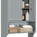 Smuxee Grey Bathroom Cabinet Wall Mounted with Towels Bar, Bathroom Medicine Cabinet with 2 Door Adjustable Shelves, Over Toilet Cabinet for Bathroom Laundry Room Kitchen