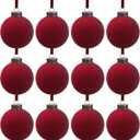 12 Pcs Velvet Christmas Balls Bulk Shatterproof Plastic Christmas Tree Decorations for Decorative Hanging Baubles (12, Wine red, 2.36Inch)