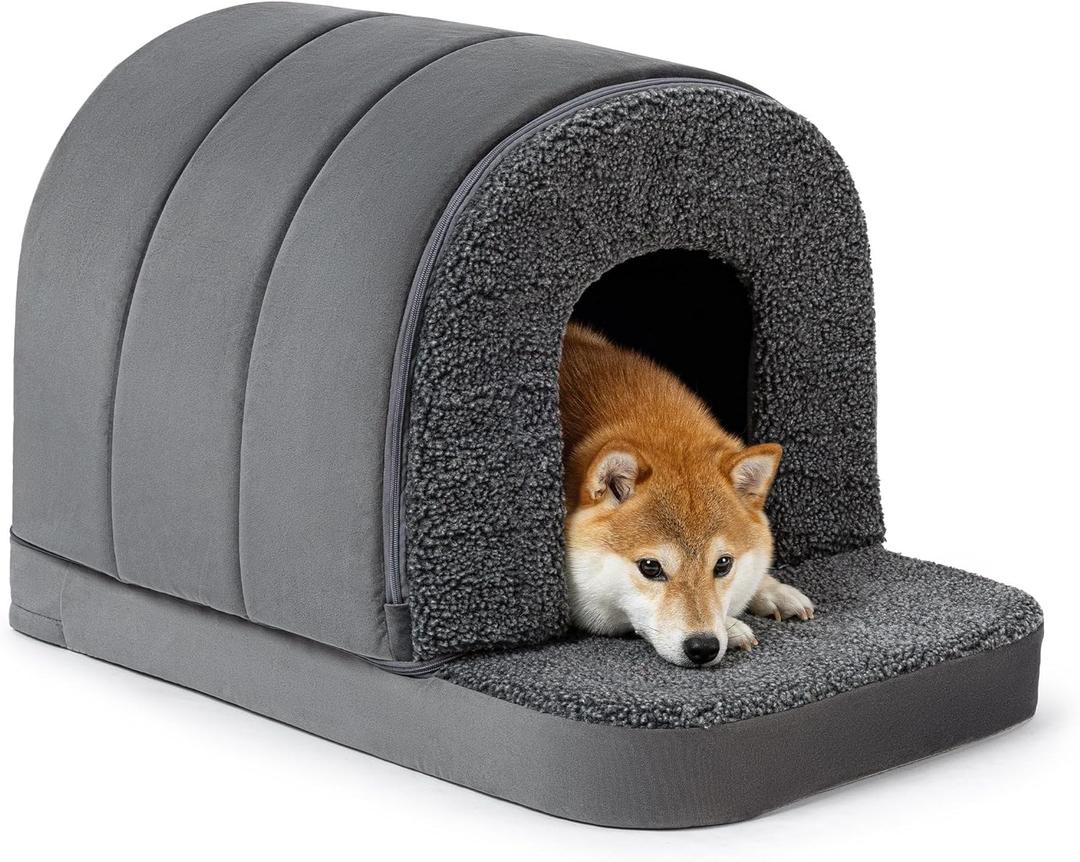 Indoor Dog House - Orthopedic Dog Tent Bed w/Egg-Crate Foam - Pet Bed with Cover Cave - Waterproof Lining - Nonskid Bottom, Ideal for Medium Breeds & Fits 30-Inch Crate - 29"x18" (Charcoal)