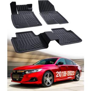 Car Floor Mats for Honda Accord: 2022 2021 2020 2019 2018, All Weather Accessories Rubber Floor Liners Custom Fit for Accord 10th Gen Gas & Hybrid Model Front Rear Carpet 5 Seat Sedan (3PCS, Black)
