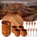20 Pcs Acacia Wood Dinnerware Set 10 Inch Round Wooden Plates Bowls Tea Cups Fork Spoons Acacia Wood Tableware Supplies Easy Cleaning Lightweight for Dishes Snack Dessert, 4 Set