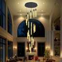 Flashing God Black 20 Lights High Ceiling Chandelier Modern Dimmable Light Fixtures Foyer Chandeliers Pendant Lighting Crystal Ceiling Chandelier Fixtures for Villa Staircase Hallway 11.5feet Long