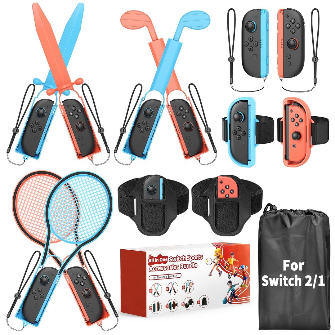 Switch Sports Accessories Bundle for Nintendo Switch 2 (2025)/ Switch 1/ OLED, MENEEA 13-in-1 Family Party Kit with Carrying Bag - Compatible with Joy-con 2 & All Switch Sports Game