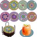 Diamond Painting Coasters Kit with Holder,Wooden Pad + Acrylic Board Double Layer is Strong and Wear-Resistant,Mandala DIY Diamond Art Coasters, Family Entertainment Art Craft Supplies Gift (CS12)