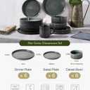 Famiware Star 18-Piece Reactive Glaze Plates and Bowls Sets, Service for 6 - Stoneware Dinnerware with Trim, Modern Rustic Dishes, Chip & Scratch Resistant, Microwave & Dishwasher Safe, Deep Forest
