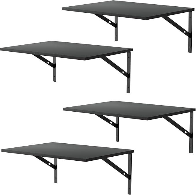 Deep Floating Wall Shelves  4 Sets of 12 Inch Wide Black Wood Shelves for Bathroom, Bedroom, Kitchen, Living Room