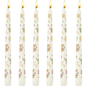 3 x 6 Pack Printed Taper Candles, 10 Inch Ivory Candlesticks with Cute Cartoon Animals Pattern, Unscented Tapered Candles, Dripless and Smokeless Decorative Candles for Elegant Dining