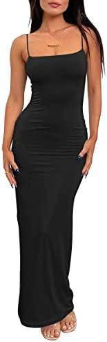 LILLUSORY Womens Summer Casual Slip Dresses Spaghetti Strap Double Lined Bodycon Maxi Dress, XL