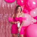 Pink Foil Curtain & Fringe Backdrop - Party & Bachelorette Decorations for Women - Valentine's Day & Birthday Celebrations (5 pack)