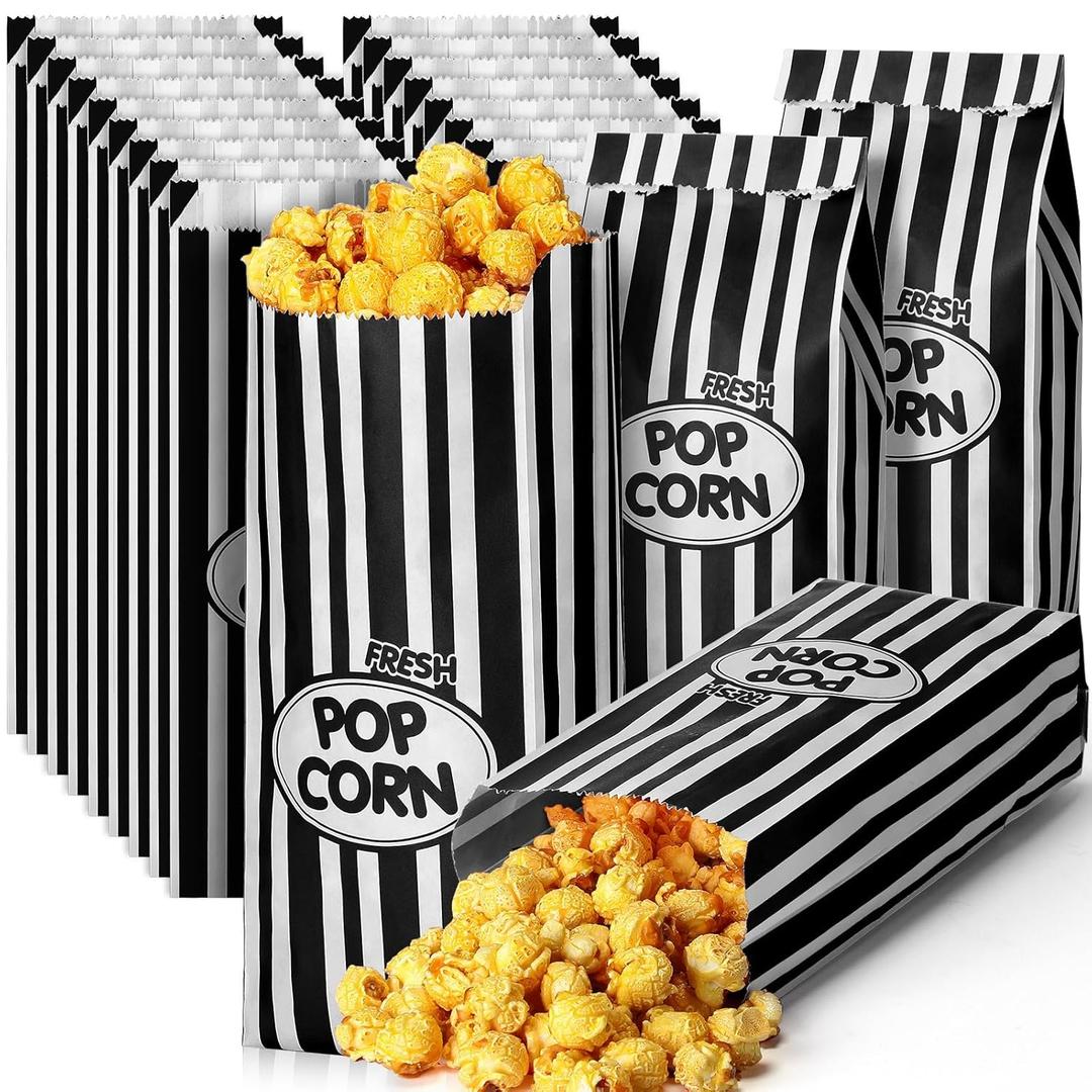Sherr 1000 Pcs 1oz Popcorn Bags Bulk Black Retro Stripes Disposable Popcorn Bags for Circus Carnival Party Favors Movie Nights Birthday Party Event Supplies Machine Accessories
