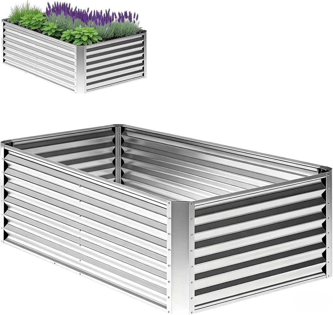 6x3x1ft Rectangle Galvanized Raised Garden Beds kit，Large-Capacity Metal Planter Garden Box Outdoor,Metal Garden Bed for Vegetables，Flower，Fruits，Steel Raised Beds for Backyard Gardening-1PC