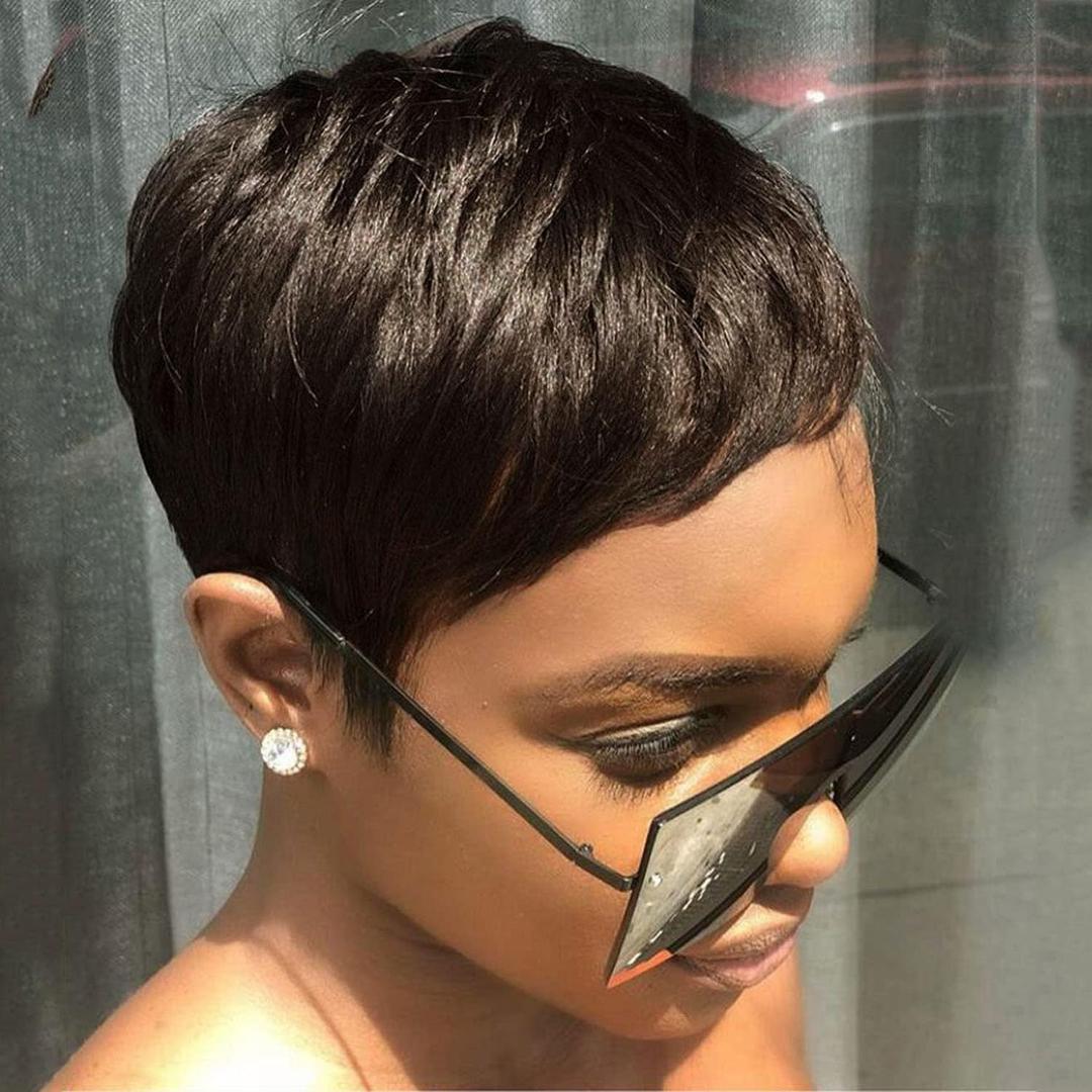 Pixie Cut Wig Human Hair for Black Women Short Brown Human Hair Wigs Glueless Short Pixie Wig Boy Cut 4# Color 4 inch