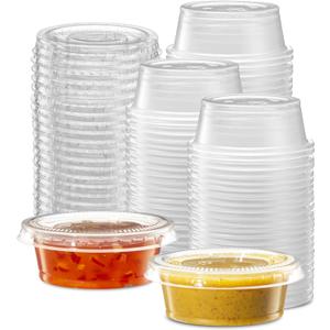 {1.5 oz,200 Sets} Clear Diposable Plastic Portion Cups With Lids, Small Mini Containers For Portion Controll, Jello Shots, Meal Prep, Sauce Cups, Slime, Crafts, Disposable Souffle Cups