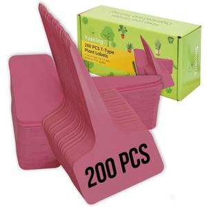 2 x Plant Labels 200 Pcs Yuanling T-Type Plastic Garden Tags Waterproof Plant Sign Stakes Nursery Garden Makers for Seedlings Flower Vegetables Herb Potted Belt Permanet Marker Pen (Red)