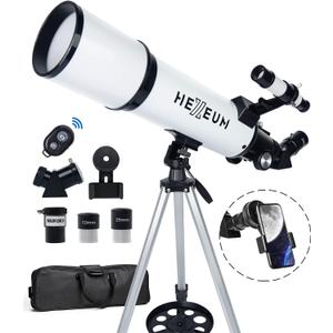Telescope 80mm Aperture 600mm - Astronomical Portable Refracting Telescopes Fully Multi-Coated High Transmission Coatings AZ Mount with Tripod Phone Adapter, Wireless Control, Carrying Bag. (80600White)