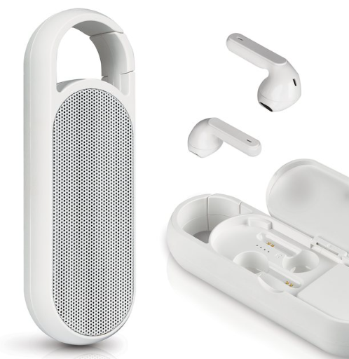 Acoustic Research all-in-one wireless speaker and earphone duo, white