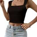 SKYAS Womens Cute Square Neck Ruched Going Out Crop Y2K Tank Tops Basic Trendy Summer Fitted Top (Small Petite, Black)