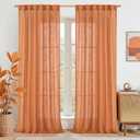 LAMIT 95 Inches Long Linen Curtains for Living Room, Back Tab and Rod Pocket Semi Sheer Curtains Light Filtering Farmhouse Drapes for Bedroom/Dining Room, Burnt Orange, Set of 2, 52 x 95 Inch