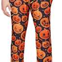 Male Halloween Sleep Loungewear Orange Scary Pumpkin Pyjama for Themed Party Black Colorful PJ's Pants Carnival Rave L