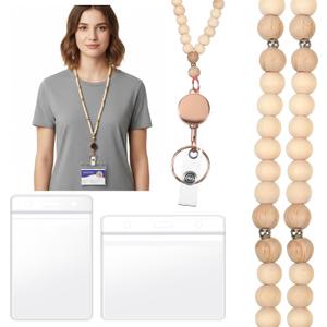 Teacher Lanyard with ID Holder Beaded Lanyards Cute Retractable for ID Badges Keys Ship Cards Women
