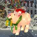 MUMTOP Lighted Outdoor Christmas Decorations, Pink Pig Indoor Lighted Holiday Displays, Light Up 3D Pig in Santa Hat and Scarf and with Gift Box Decoration for Porch, Yard, Home Decor Gift