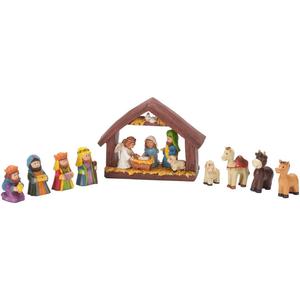 Handpainted Resin Tabletop Nativity Scene - Set Includes 5"x6" Manger, Plus 8 Nativity Pieces - Perfectly Sized Christmas Decoration