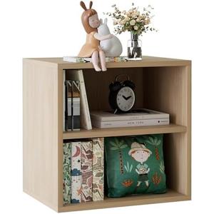 Garden 4 you Cube Storage Organizer Shelf, 2 Tiers Stackable Bookshelf, Wooden Display Bookcase with 2 Cube Storage, Small Storage Cabinet for Living Room Bedroom, Natural