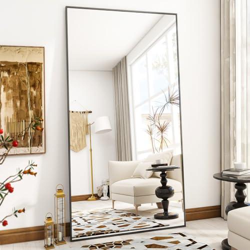 VooBang Large Full Length Mirror 76" x 36" - Shatterproof Huge Floor Full Body Mirror with Metal Frame, Freestanding, Wall Mounted, or Wall Leaning for Bedroom, Living Room, Dressing Room, Black